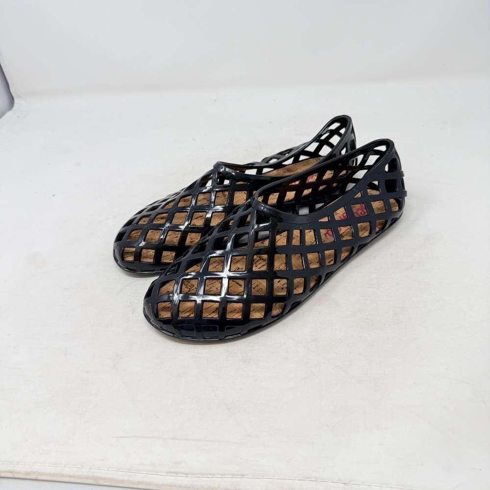 Jellypop Jelly‎ Flats Black Size 9 Lattice Cage Fisherman Cork Footbed